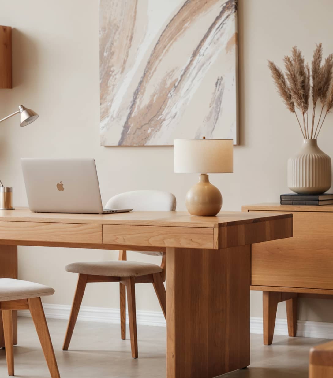 Warm Toned Wooden Desk Setup Design Home Geneva